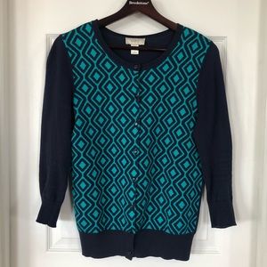 Loft Cardigan Navy Blue Turquoise Diamonds.Size S
